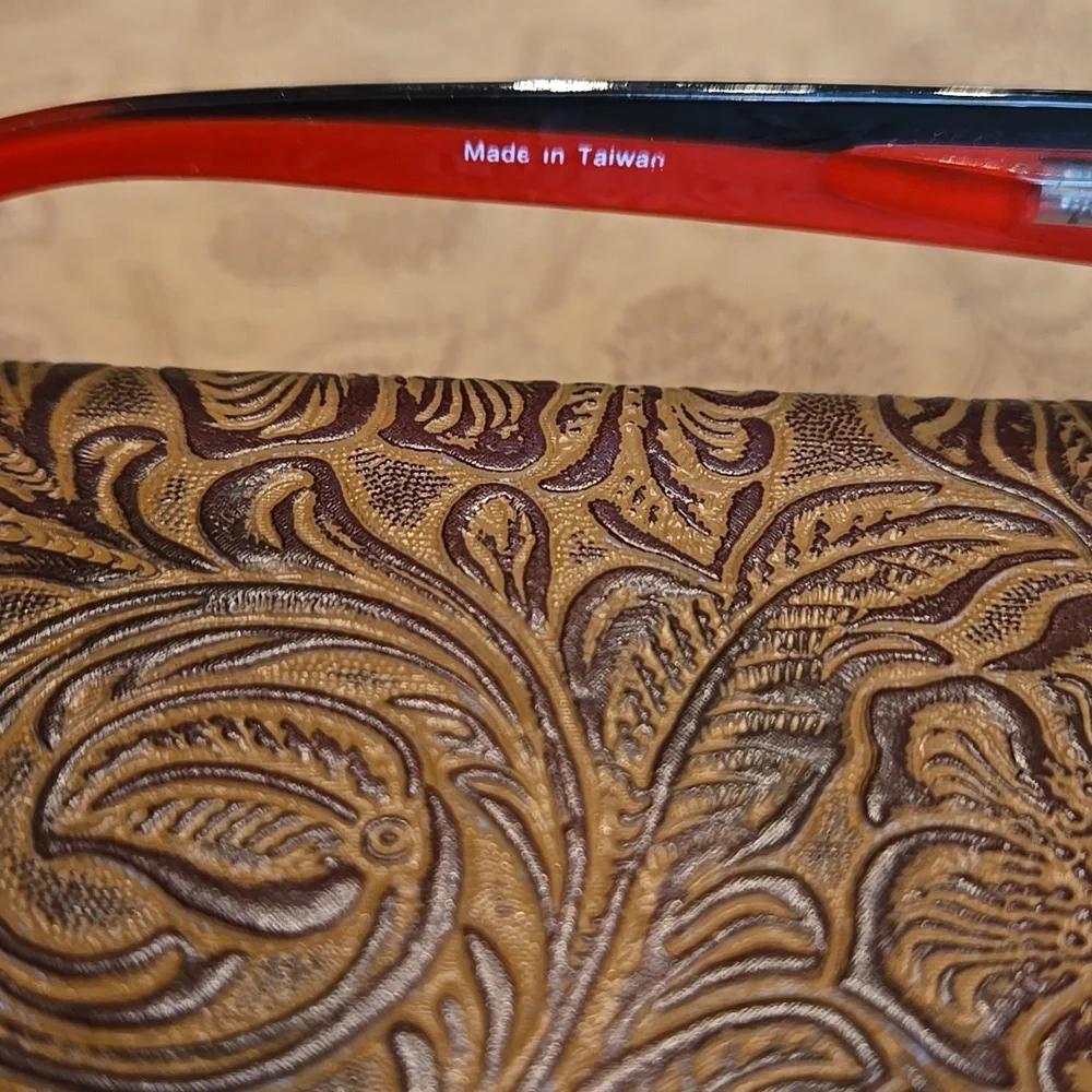 Hand Painted +1.25 Reading Glasses, rectangular shape with soft sleeve Case